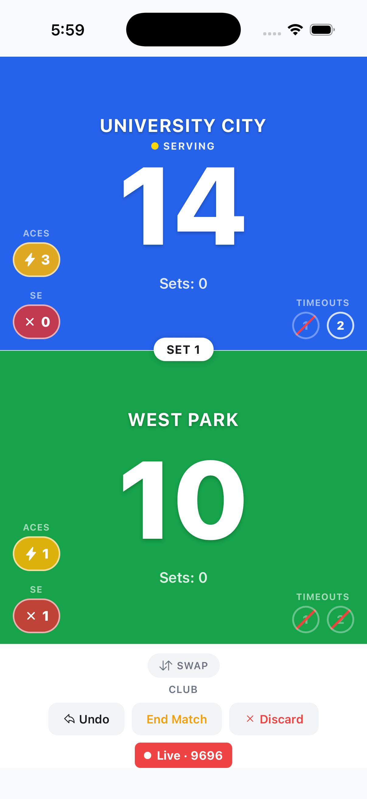 Live scoring spectator view preview